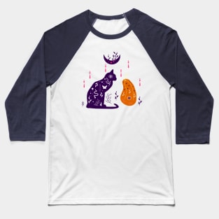 Magical illustration with pumpkin, moon, black cat Baseball T-Shirt